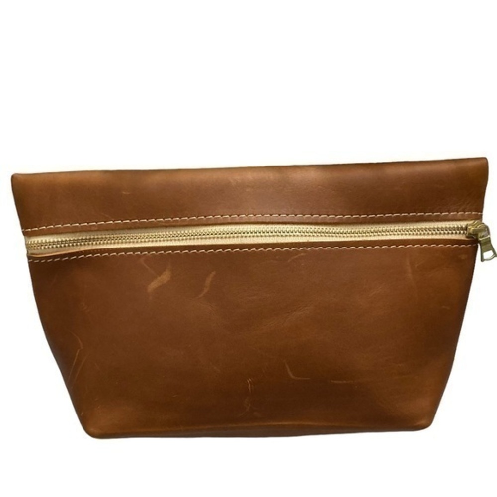 Portland leather brown cosmetic or clutch bag